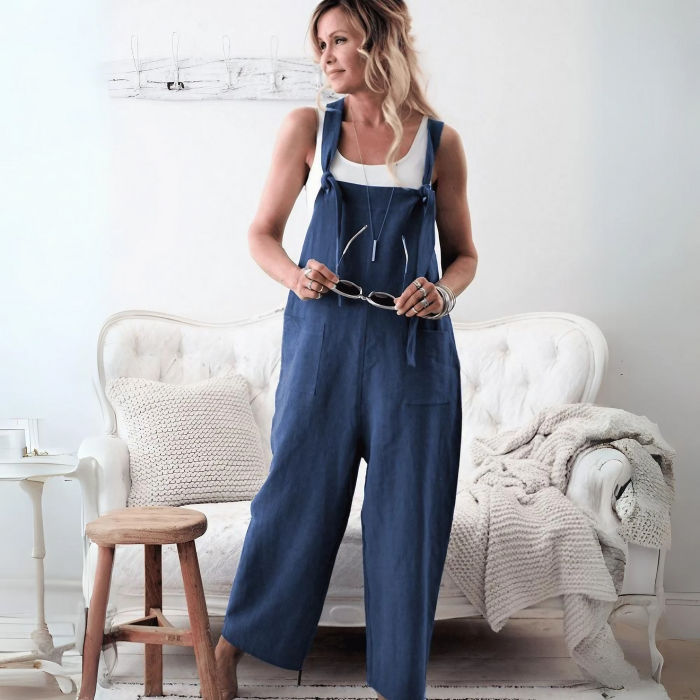 Anna™ - Lässiger, lockerer Overall aus Baumwollleinen mit einfarbigen Taschen