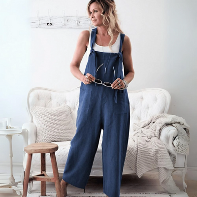 Anna™ - Lässiger, lockerer Overall aus Baumwollleinen mit einfarbigen Taschen
