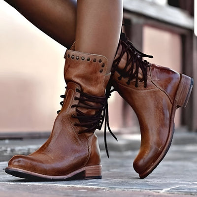 Anna™ - Bequeme veganem Lederstiefel mit Schnürsenkeln