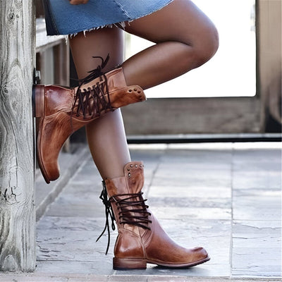 Anna™ - Bequeme veganem Lederstiefel mit Schnürsenkeln
