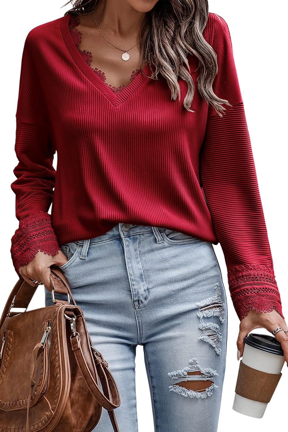 Layla™ - Langärmliger Strickpullover mit V-Ausschnitt
