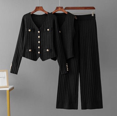 Erika™ - Elegantes Strickweste- mit Cardigan- und Hosen-Set