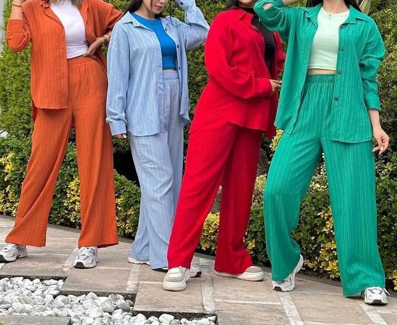 Erika™ - Hemd und Hose Set Chiffon gerade volle Hose Büro-Sets