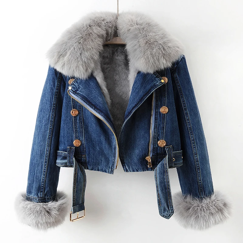 Luisa™ - Eleganter Jeans Pelzmantel