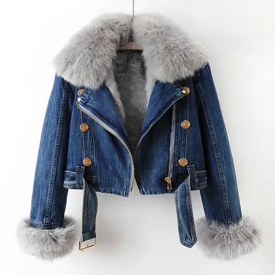 Luisa™ - Eleganter Jeans Pelzmantel