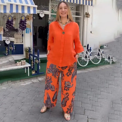 Lotte™ - Elegantes Set aus langärmligem Hemd und lockerer Hose