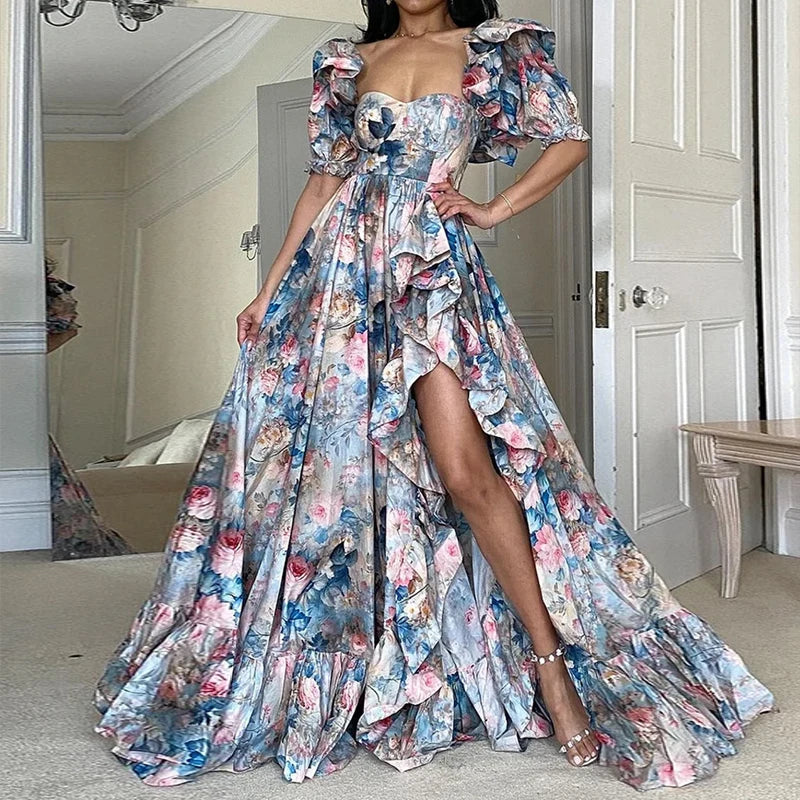 Clara™ - Elegantes Maxikleid mit Floralen Rüschen