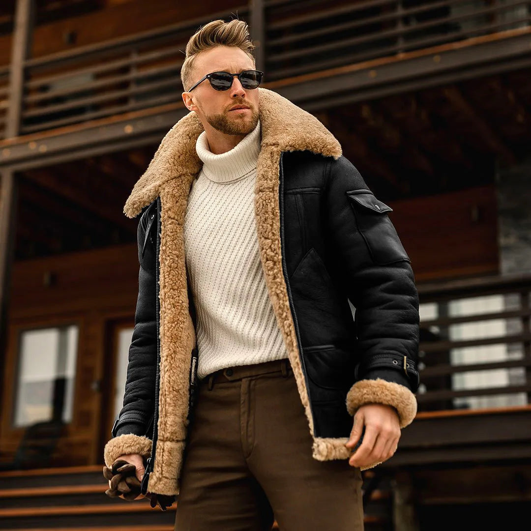 James™ - Lederjacke im Vintage-Stil mit Fleece