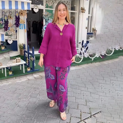 Lotte™ - Elegantes Set aus langärmligem Hemd und lockerer Hose