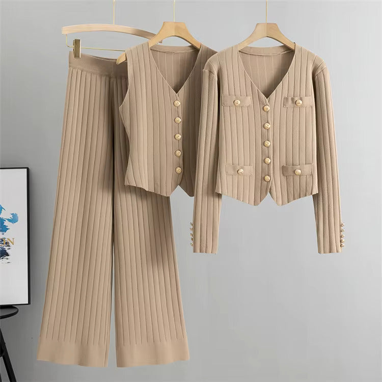 Erika™ - Elegantes Strickweste- mit Cardigan- und Hosen-Set