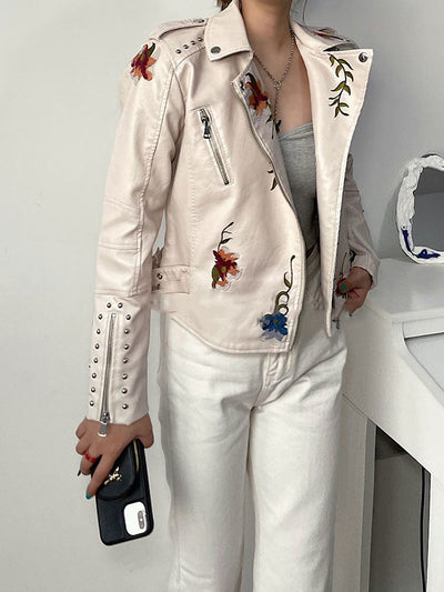 Florale Lederjacke – Mit handgefertigten Details