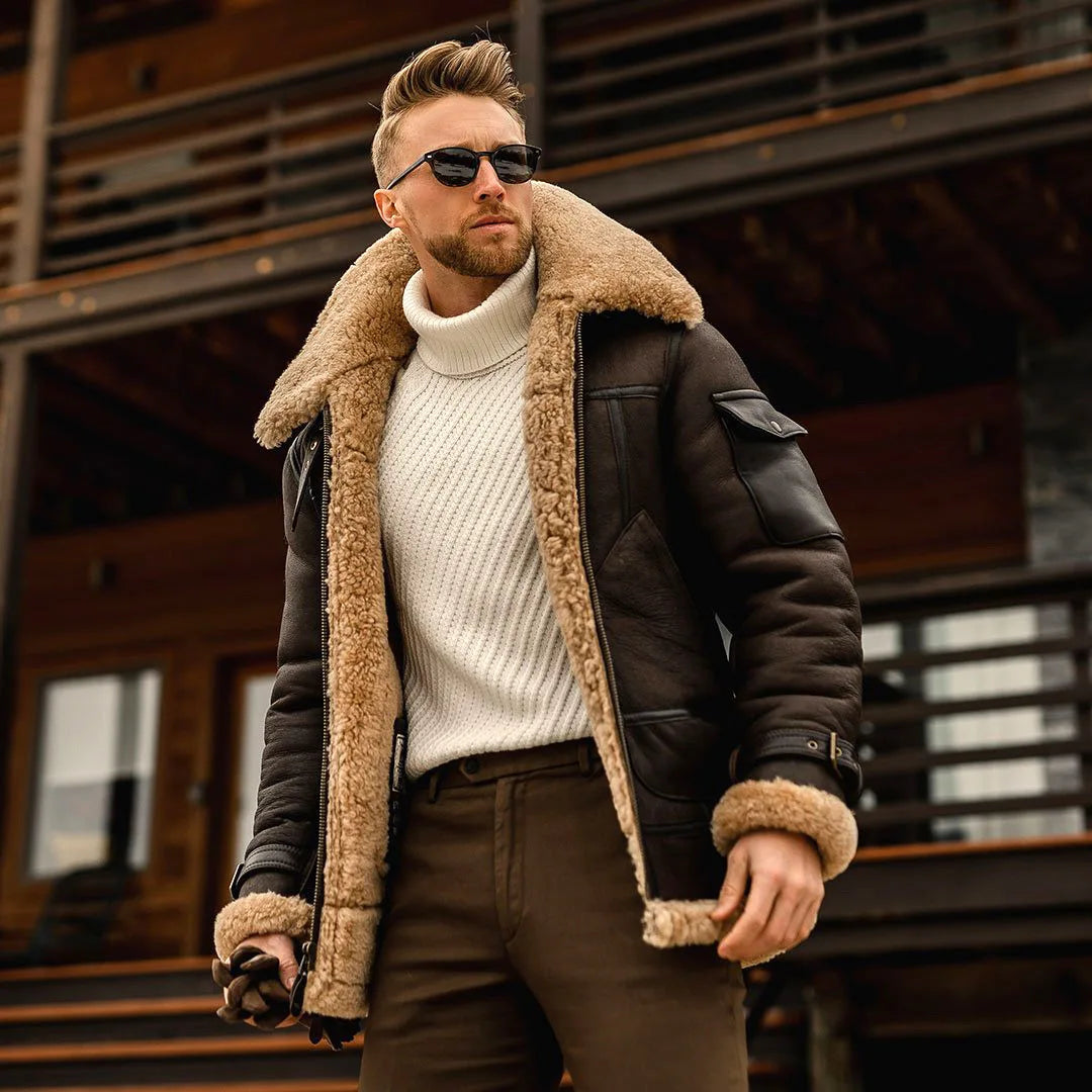 James™ - Lederjacke im Vintage-Stil mit Fleece