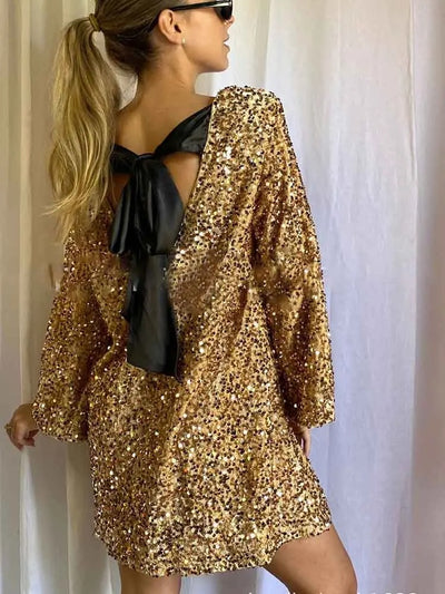 Lotte™ - Stilvolles Glitzerkleid mit Schleife