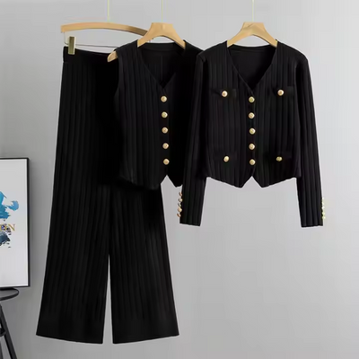 Erika™ - Elegantes Strickweste- mit Cardigan- und Hosen-Set