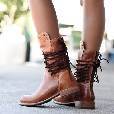 Anna™ - Bequeme veganem Lederstiefel mit Schnürsenkeln