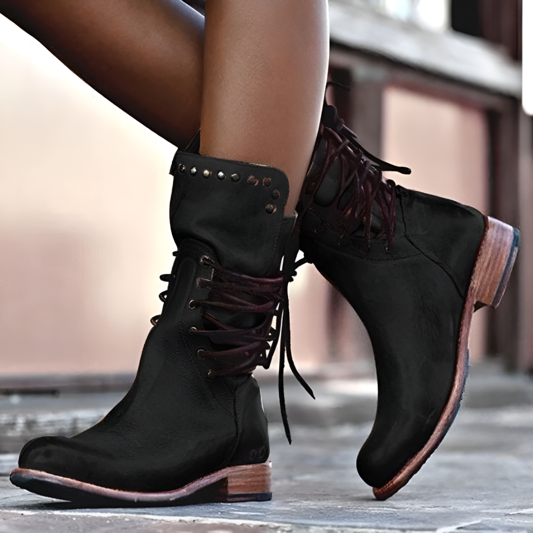 Anna™ - Bequeme veganem Lederstiefel mit Schnürsenkeln