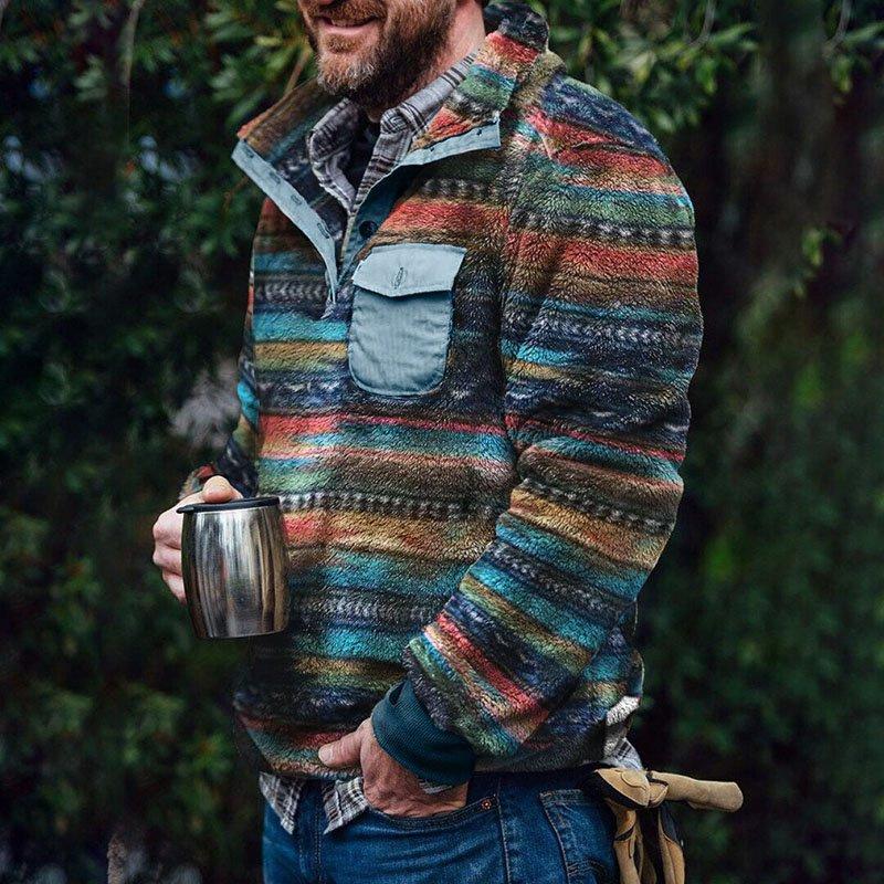 Florian™ - Stilvolles Retro-Sweatshirt aus Flanell mit Streifen und Stehkragen