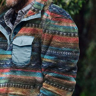 Florian™ - Stilvolles Retro-Sweatshirt aus Flanell mit Streifen und Stehkragen