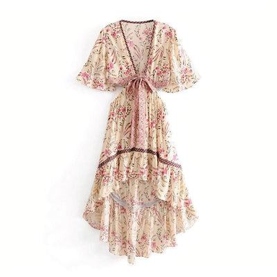 Attraktives Boho-Stil High-Low-Kleid mit Blumenmuster